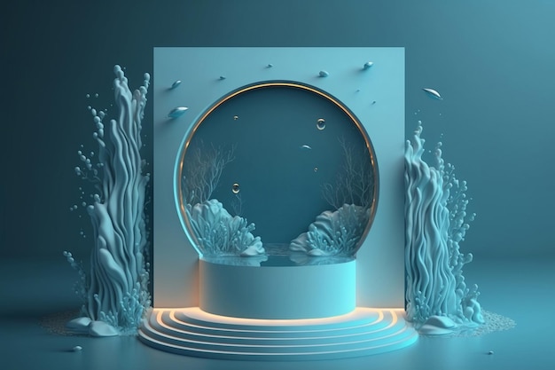 Illustration du modèle d'arrière-plan d'affichage du thème de l'aquarium surréaliste AI générative