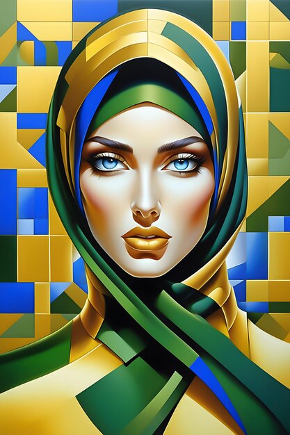 Illustration du modèle de hijab vert et or