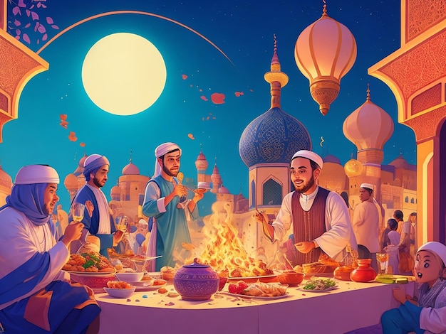 L'illustration du mois de Ramadan Kareem Eid Mubarak