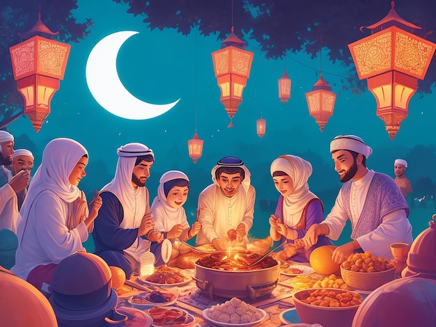 L'illustration du mois de Ramadan Kareem Eid Mubarak