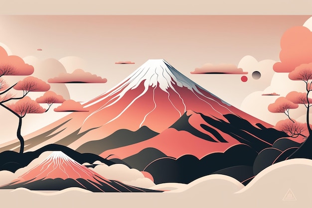 Illustration du Mont Fuji en couleur pastel