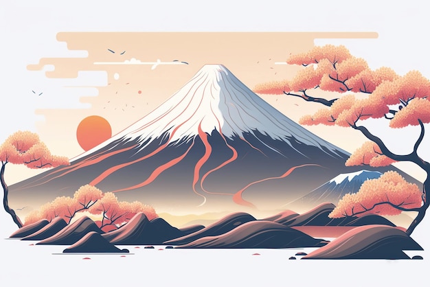 Illustration du Mont Fuji en couleur pastel