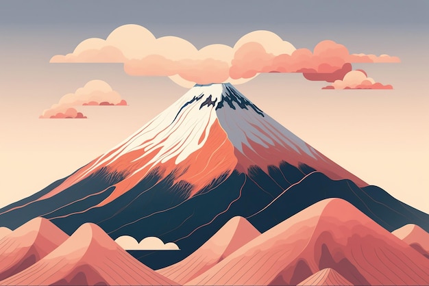 Illustration du Mont Fuji en couleur pastel