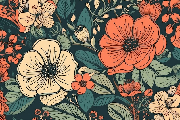 Illustration du motif floral vintage sans couture AI générative