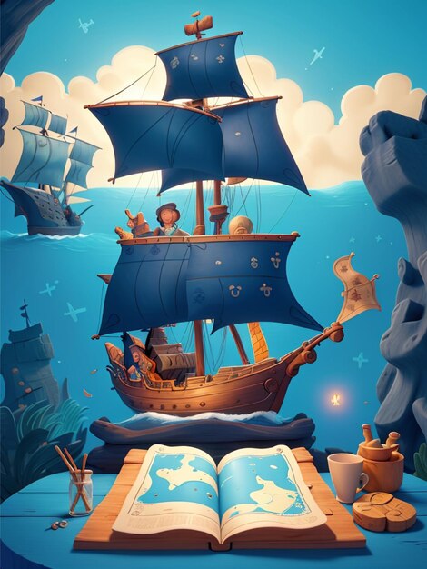 Photo illustration du navire pirate qui navigue dans le calme
