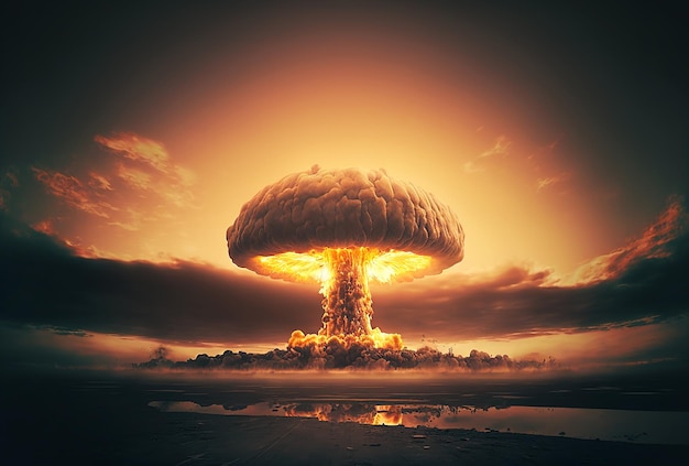 Illustration du paysage avec une énorme explosion de bombe nucléaire AI générative