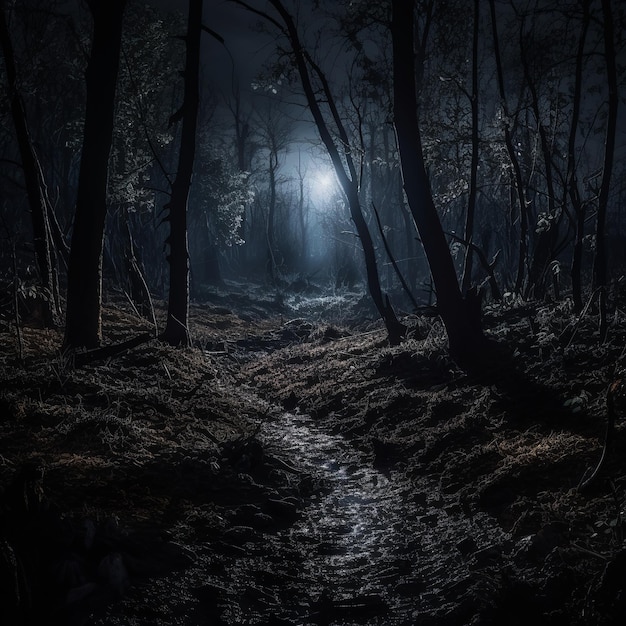 illustration du paysage forestier sombre la nuit mise au point complexe