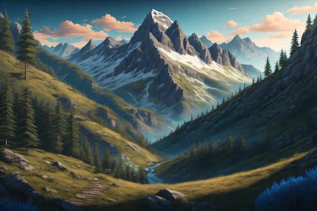 Illustration du paysage de montagne générative AI