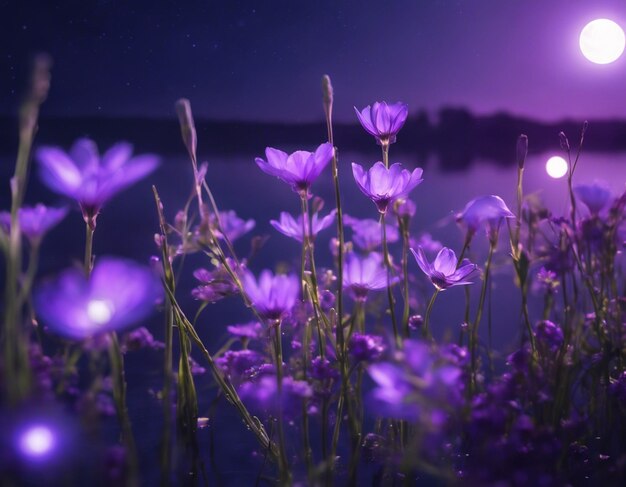 Photo une illustration du paysage de la nuit violette