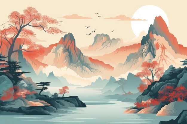 Illustration du paysage de la rivière Guilin Li et des montagnes karstiques de la Chine