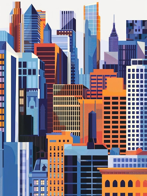 illustration du paysage urbain du centre-ville avec des gratte-ciel dynamiques paysage urban moderne génératif ai