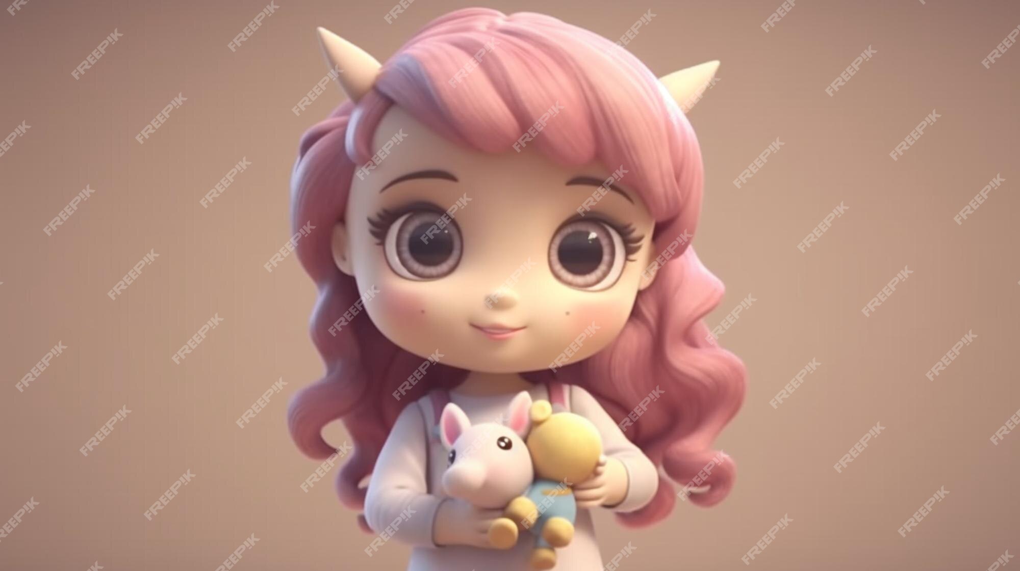 Illustration Du Personnage De Dessin Animé Fille Tenant Un Jouet Licorne  Dans Des Couleurs Pastel Ai Générative