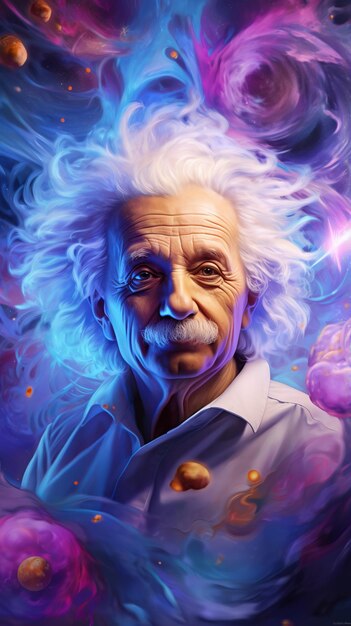 illustration du portrait hyper réaliste d'Albert Einstein avec Gra