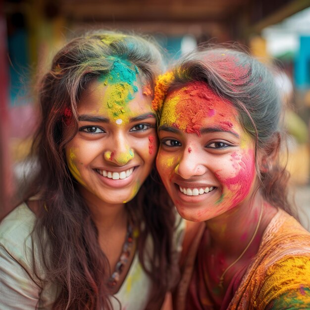 Illustration du portrait de jeunes femmes indiennes au visage de couleur
