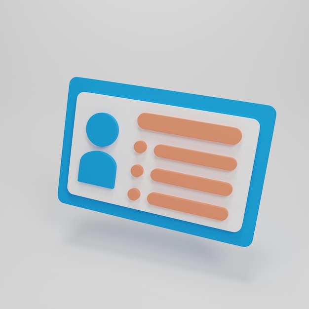 illustration du rendu 3d Carte d'identité minimale de dessin animé, icône de badge, carte SIM, carte plastique.