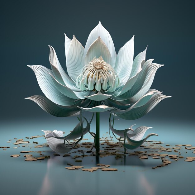 Photo illustration du rendu 3d d'une fleur de lotus dans le style surréaliste