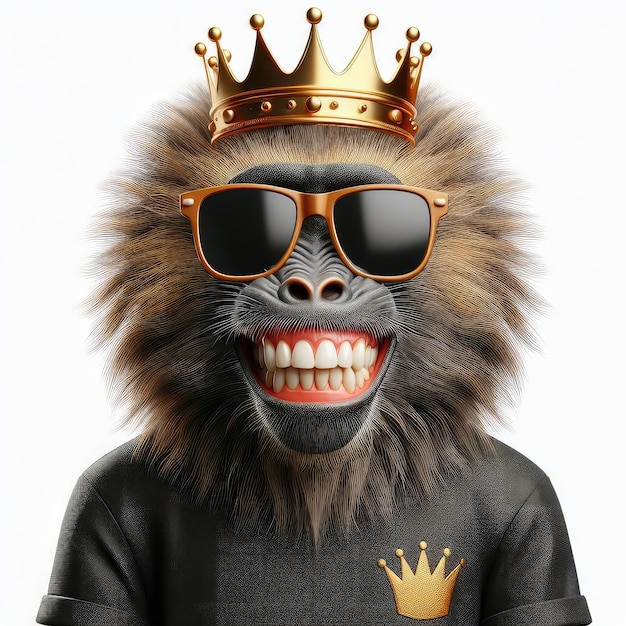 Illustration du roi singe de dessin animé portant une couronne et des lunettes de soleil créées avec la technologie d'intelligence artificielle générative