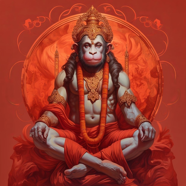 illustration du seigneur hanuman sur fond rouge hindouisme traditionnel