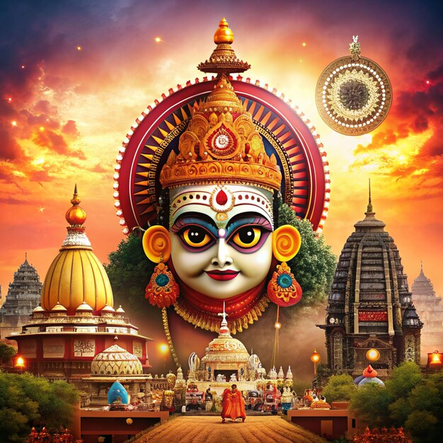 Illustration du Seigneur Jagannath Balabhadra et Subhadra sur le Rathayatra annuel dans le festival d'Odisha