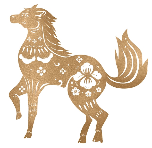 L'illustration du signe du zodiaque de l'animal d'or du cheval du Nouvel An chinois