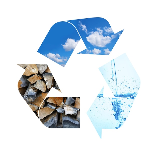 Photo illustration du symbole de recyclage des éléments de la nature
