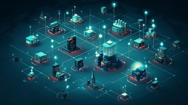 illustration du vecteur de connexion de réseau isométrique