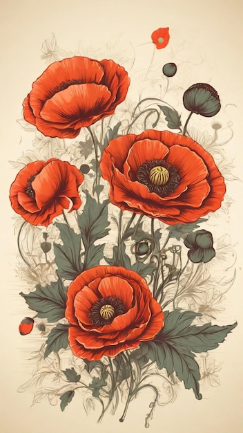 Photo illustration du vecteur vintage poppy
