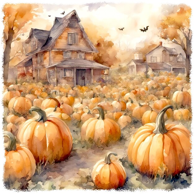 Illustration Du Village De Citrouilles D'Halloween