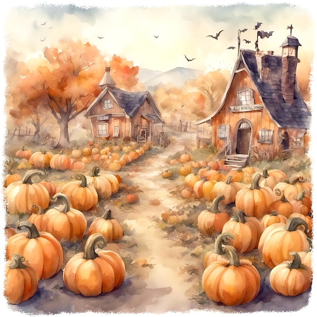 Illustration Du Village De Citrouilles D'Halloween