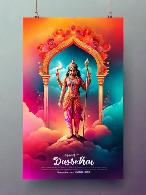 Photo illustration du visage de la déesse durga dans le design de la brochure de durga puja heureuse