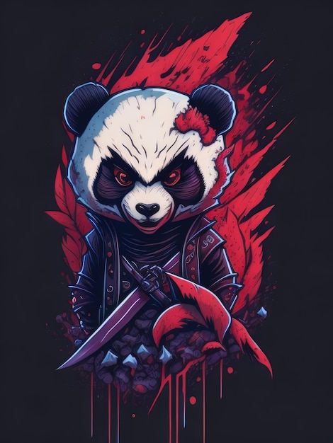 Illustration du visage du panda ninja maléfique