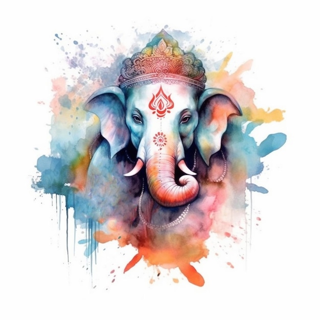 Illustration du visage de Lord Ganesha en effet aquarelle