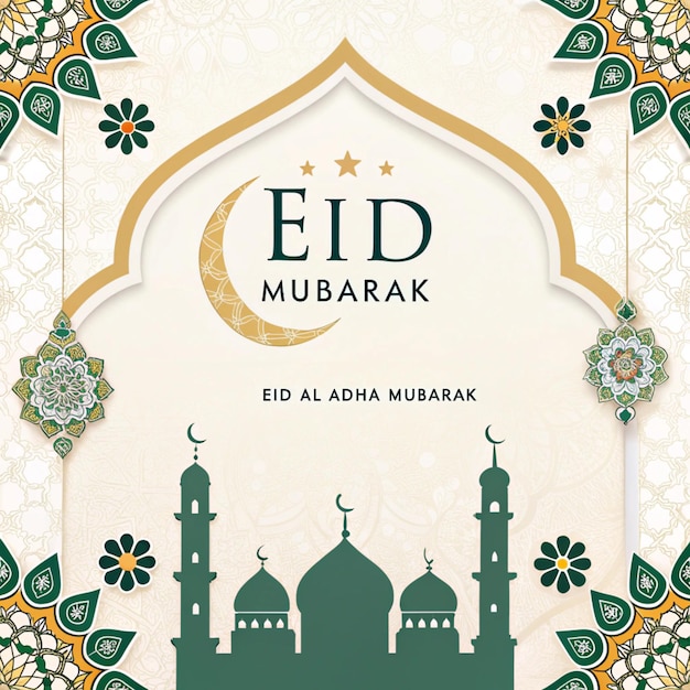Illustration élégante de la célébration de l'Aïd al-Adha avec des lanternes de mosquée et un fond de croissant de lune