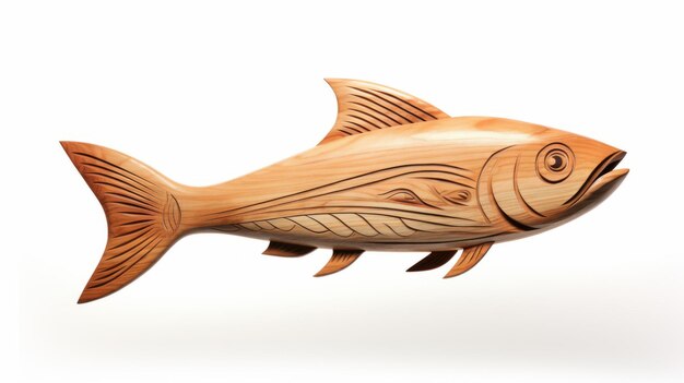 Illustration élégante de poisson sculpté en bois dans le style Alasdair Mclellan