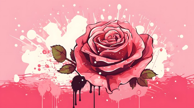 Photo illustration élégante d'une rose avec des éclaboussures d'aquarelle créées par ai