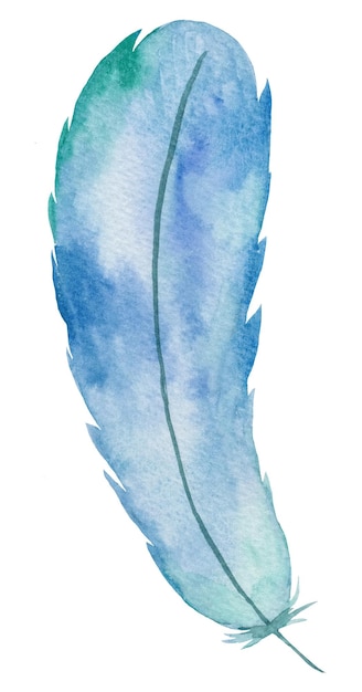 Illustration d'élément bohème plume bleu clair aquarelle isolé