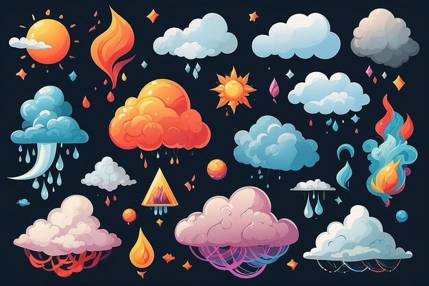 Photo illustration des éléments du nuage doodles dessinés à la main