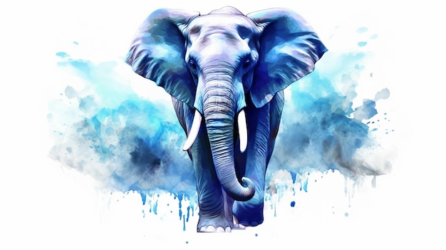 Illustration d'éléphant aquarelle bleue AI générative IA générative