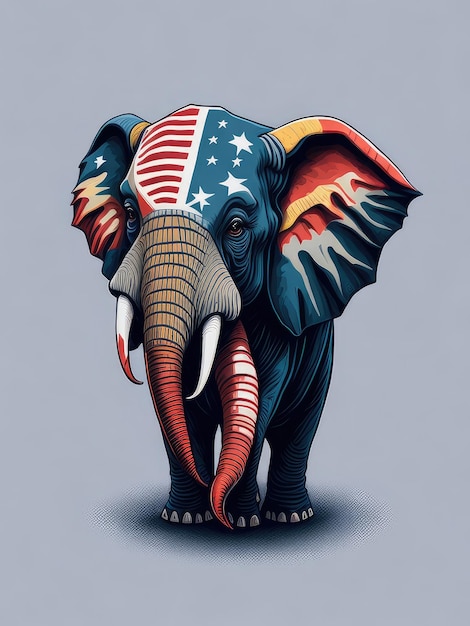 Illustration d'un éléphant peint avec le dessin du drapeau américain