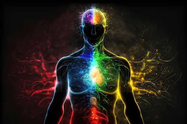 illustration énergie humaine chakra esprit corps et âme méditation générative ai