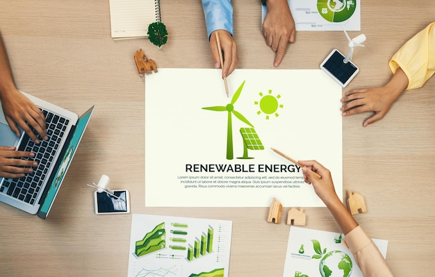 Illustration d'énergie renouvelable placée à la délimitation de la vue supérieure de la réunion