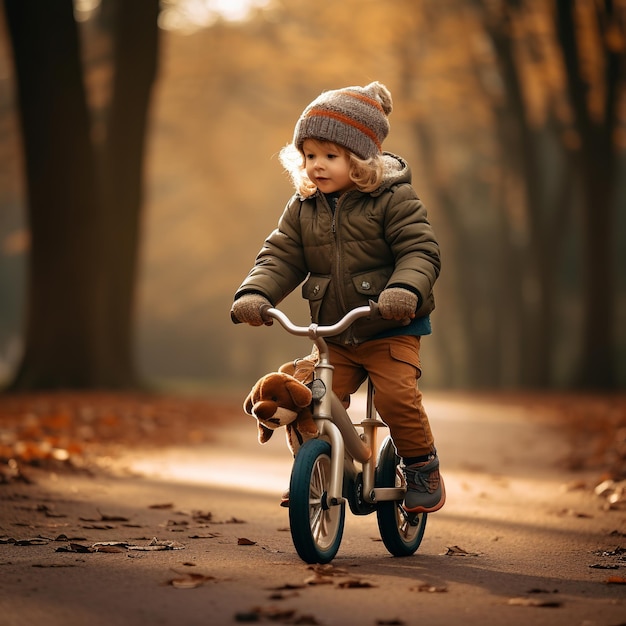 illustration d'un enfant apprenant à faire du vélo dans le parc