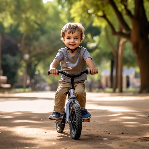 illustration d'un enfant apprenant à faire du vélo dans le parc