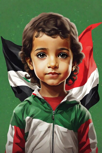 Photo illustration d'un enfant sur le fond du drapeau palestinien