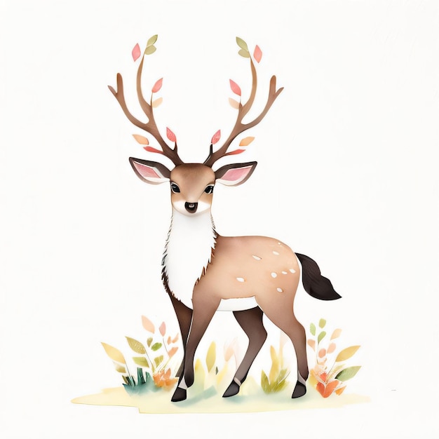 Illustration d'enfants aquarelle avec un joli clipart de cerf