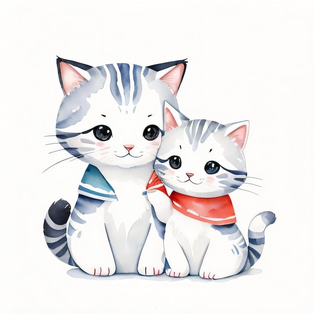 Illustration d'enfants aquarelle avec un joli clipart de chat minou