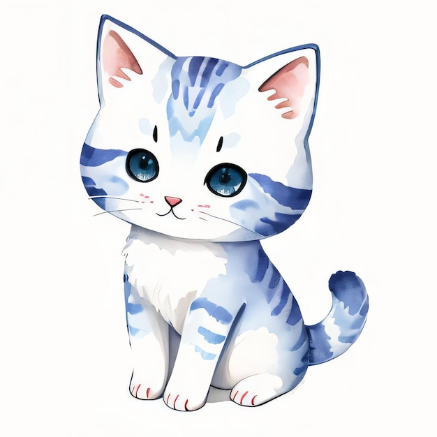 Illustration d'enfants aquarelle avec un joli clipart de chat minou