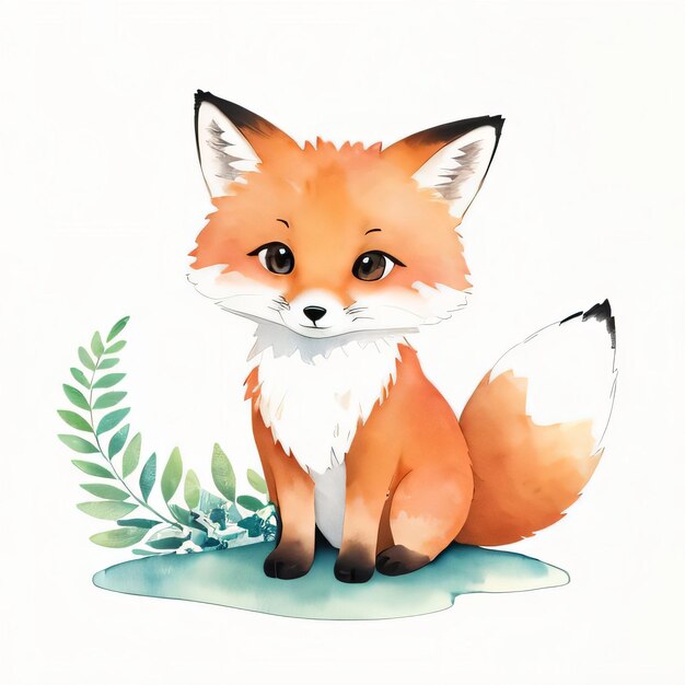 Photo illustration d'enfants aquarelle avec un joli clipart de renard