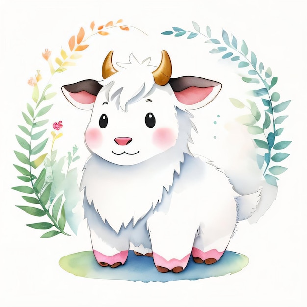 Illustration d'enfants aquarelle avec un joli clipart de vache