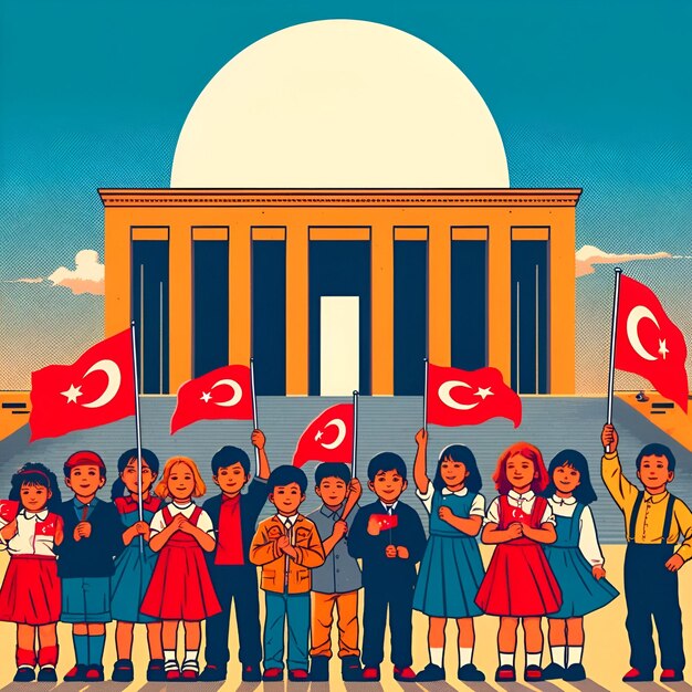 Photo illustration d'enfants célébrant la souveraineté nationale et la journée de l'enfant en turquie
